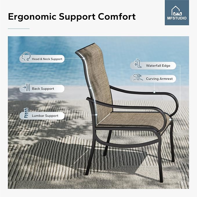 MFSTUDIO Outdoor Dining Set with Umbrella, Patio Dining Set for 6 Persons, Patio Furniture Set with Rectangle Table & Textilene Chairs & Navy Blue Umbrella (Base not Included)