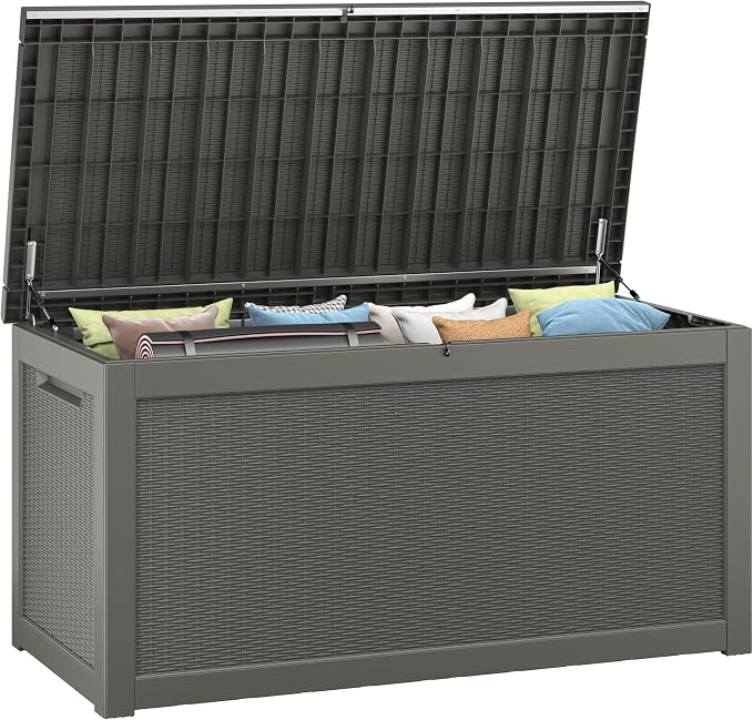 Bifanuo Outdoor Storage Box, 300 Gallon Deck Boxes Waterproof, Resin Storage Cabinet Multi Functional Storage Bench For Gardening Tools, Pool Supplies, Patio Furniture, Lockable