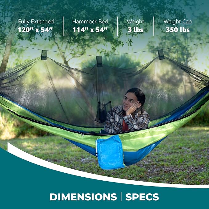Bliss Hammocks BH-406XLS-N-MM Hammock in a Bag w/ Mosquito Net & Adjustable Tree Straps, 54-in. Wide, Weather & UV Resistant, 350 Lb. Capacity (Mermaid)
