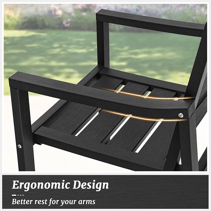 Cozyman HDPS Outdoor Dining Chairs Set of 2, 350LBS, Patio Dining Chairs with Armrest, All Weather Outdoor Kitchen Chairs with Square Frame Legs for Outdoor Indoor, Lawn, Garden, Backyard, Black