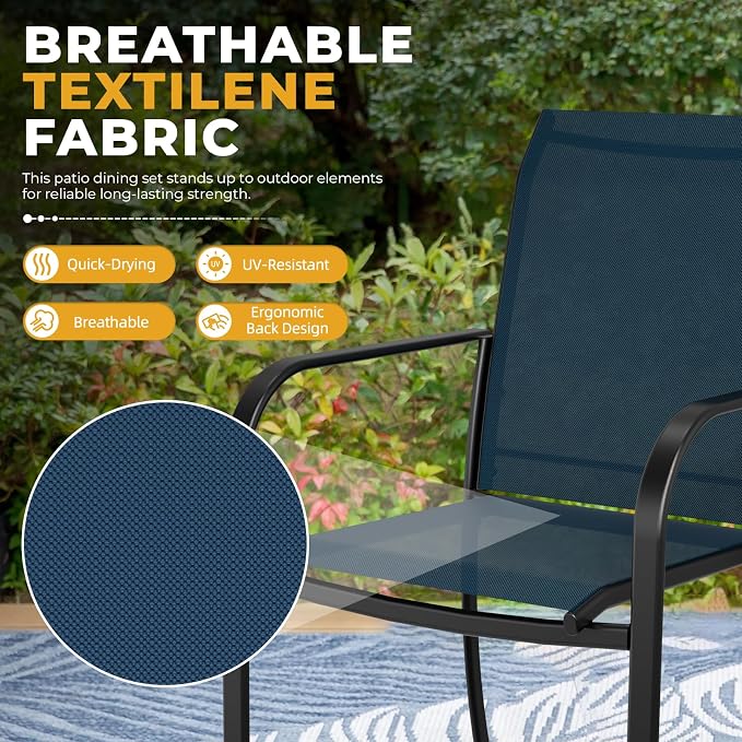 Incbruce 6 PCS Patio Dining Set with Sky Blue Umbrella, Outdoor Dining Set of 4 Textilene Chairs and 41" Round Table with Umbrella Hole for Backyard, Garden, and Poolside (Blue)