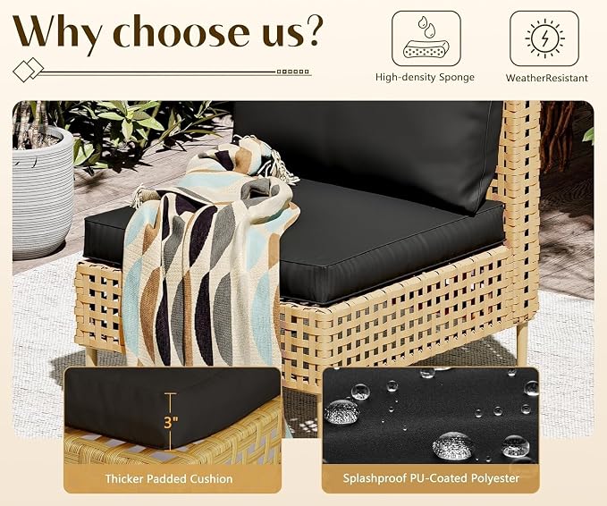 8-Piece Outdoor Wicker Patio Furniture Set with Sectional Rattan Sofa and Coffee Table Thick Cushions for Backyard Lounge(Green)