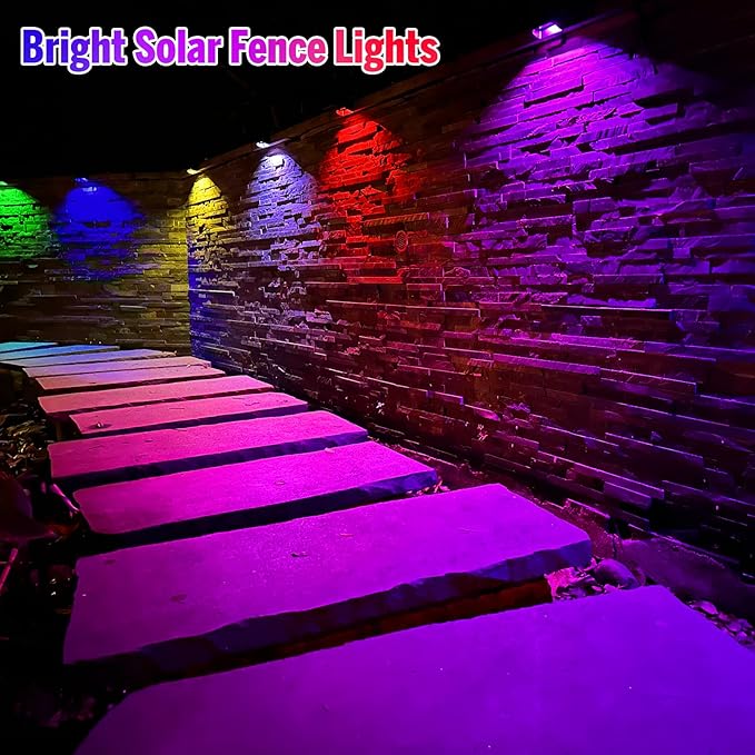 Yivsen Solar Fence Lights, Warm White & RGB Fence Lights Outdoor Step Lights Outdoor Waterproof LED Solar Lighting for Outside, Backyard, Patio, Deck, Stair Handrail, Pool and Wall(8 Pack,Black)