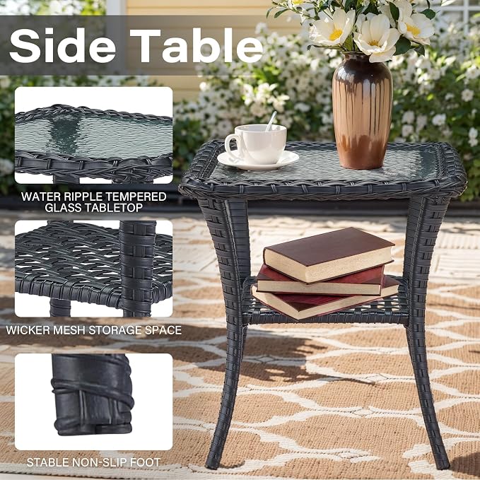 Belord 8 Piece Patio Furniture Set with 43" Fire Pit Table - Wicker Patio Conversation Set with Swivel Rocker Chairs and Sofa for Deck Outside Backyard Black