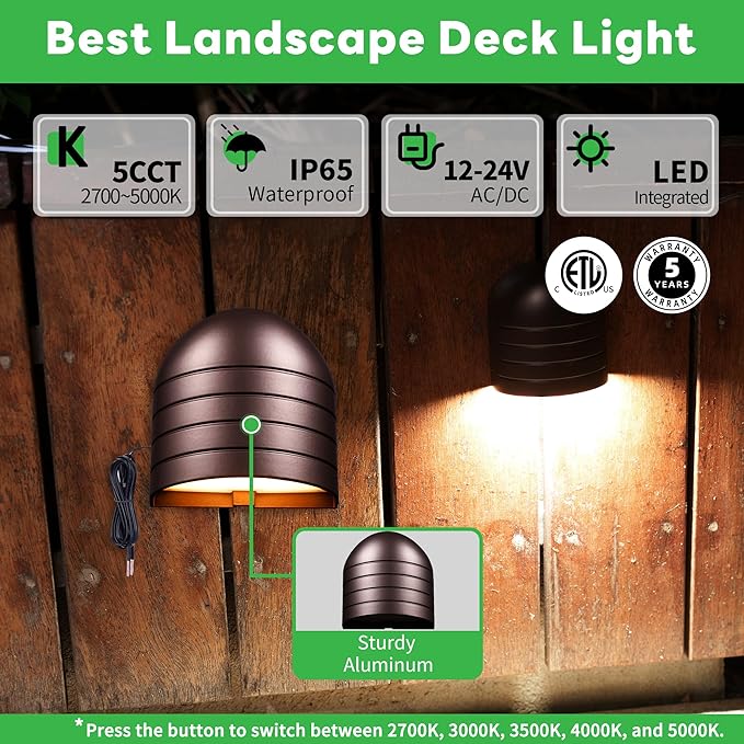 Low Voltage Deck Lights - Oil-Rubbed Bronze 12V Landscape Step Lights Outdoor, 5 Color Temperature Dimmable, IP65 Waterproof Aluminum Lighting for Stair Yard Patio Fence 6 Pack