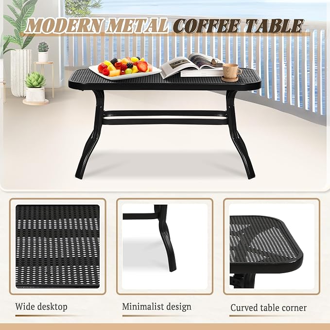 5 Pcs (6 Seats) Metal Outdoor Patio Furniture Conversation Sets, Glider, Loveseat and Coffee Table, 2 Single Chairs with Cushions (Brown)