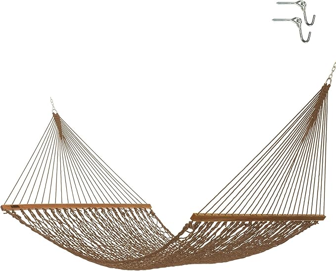 Hatteras Hammocks Executive Antique Brown DuraCord Rope Hammock – 13 ft. x 65 in., 2-Person, 450 lb Capacity, Cumaru Spreader Bar, Zinc-Plated Hardware – Handcrafted in The USA