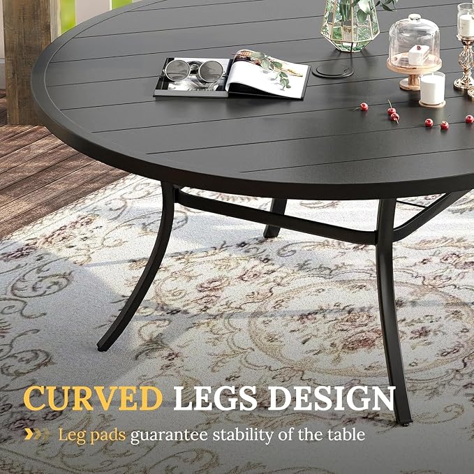 VICLLAX Patio Dining Set for 6-53" Round Table & Cushioned Seats, Black