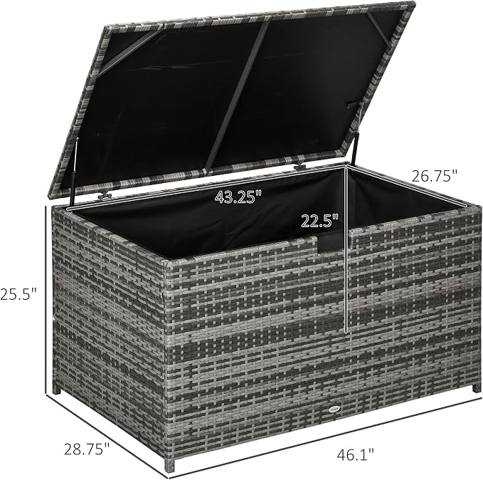 113 Gallon Deck Box, Rattan Outdoor Storage Box, Waterproof Storage Container for Indoor, Patio Furniture Cushions, Pool Supplies, Garden Tools, Dark Gray