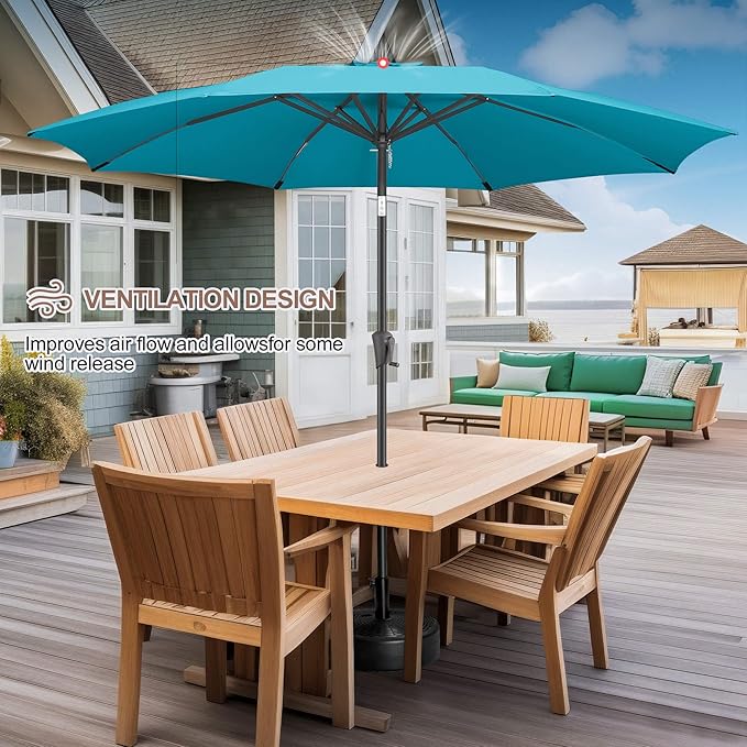 FLAME&SHADE 11 ft Patio Umbrella - Table Umbrella Outdoor with Push Button Tilt and Crank, UV Protection, 8 Sturdy Ribs, Market Umbrella for Garden, Deck, Backyard, Lawn, Pool and Beach(Aquablue)