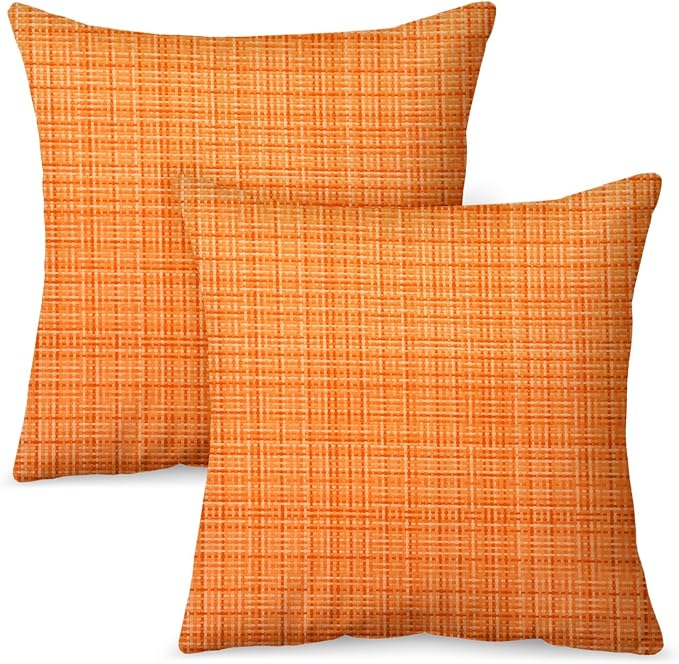 M METERXITY 2-Pack Outdoor Waterproof Throw Pillow Cover, 20x20 Inch Linen Weaving Texture Decorative Cushion Cover for Patio/Balcony/Garden, Water Resistant Pillow Case [Orange]