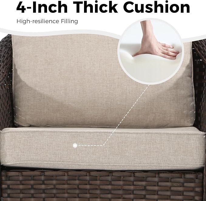 5 Piece Patio Wicker Conversation Set, All-Weather Use Outdoor Wicker Sofa with 2 PE Rattan Ottomans,2 Chair, Ideal for Porch, Backyard, Balcony, Poolside, Beige