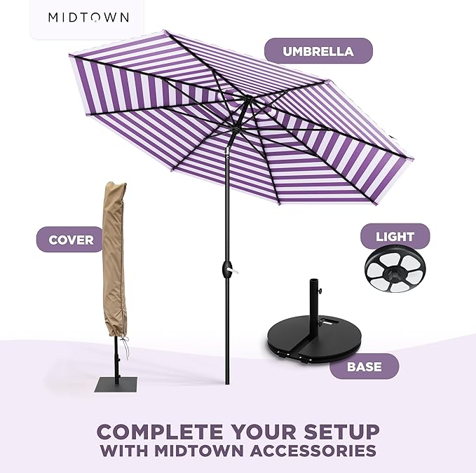 The Lean Patio Umbrella (Terylast Fabric - Midtown Stripes, 10 Foot)