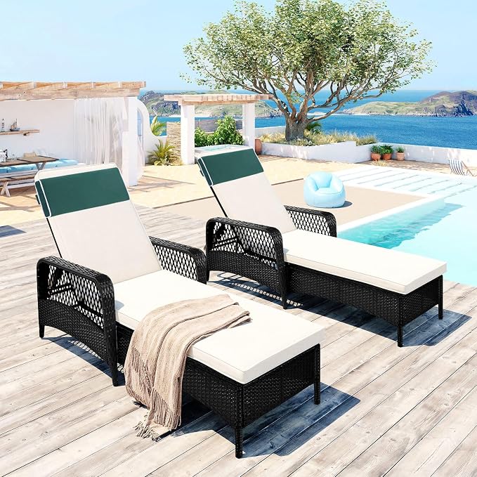 Enipate Outdoor Chaise Lounge Head Pillow, Pack of 2 Water Resistant Headrest Pillows with Elastic Band for Pool Patio Chairs