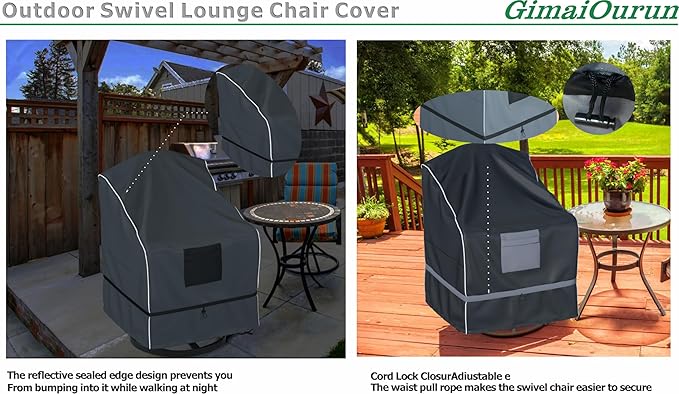 Outdoor Swivel Recliner Cover, Waterproof Heavy Duty Outdoor Lawn Patio Furniture Rocking Chair Covers, (29 W x 31 D x 38.5 H Inches) 2 Pack, Black