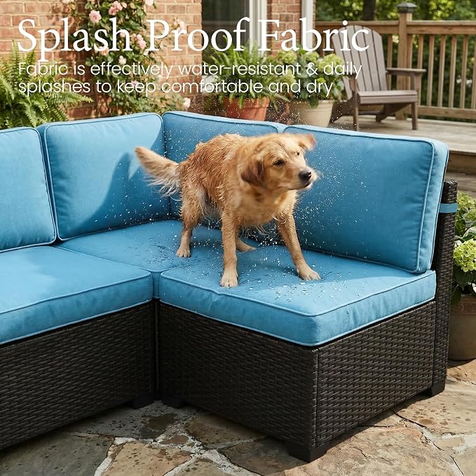 LayinSun 13 Pieces Outdoor Patio Furniture Set with 44" Fire Pit Table Rattan Sectional Sofa Conversation Sets