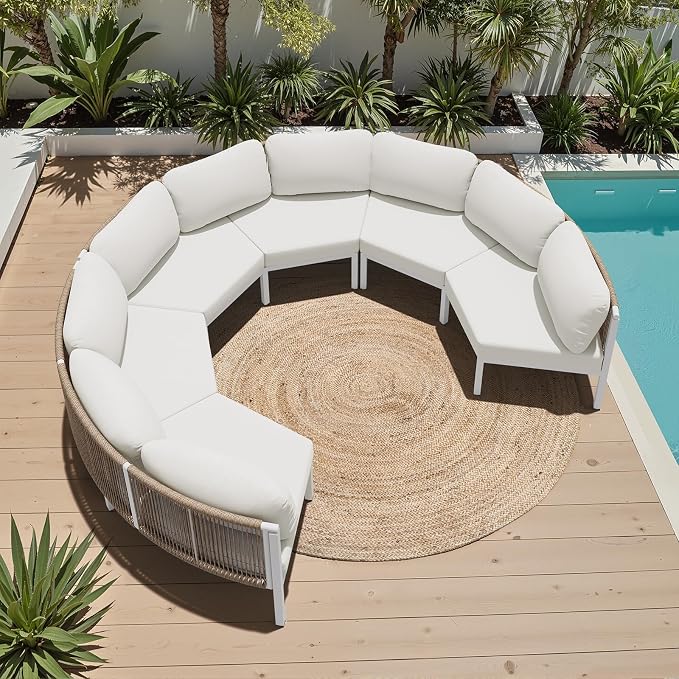 Crestlive Products Curved Patio Furniture Set, Modular Half Moon 6-Seater Sofa, Aluminum Outdoor Sectional with 5-Inch Water-Resistant Cushions, All Weather Couch for Backyard, Deck, Porch, Poolside