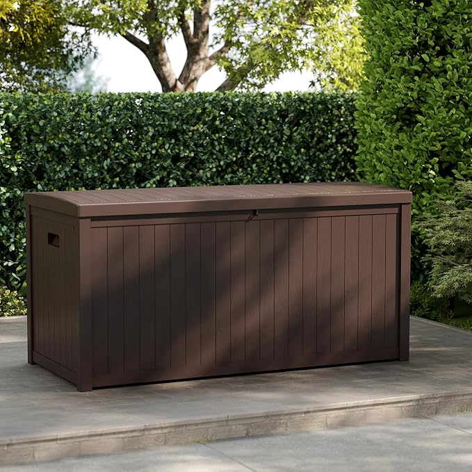 ZYJOYY Outdoor Storage Box, 120 Gallon Waterproof Deck Box with Lid Indoor and Outdoor Use, Resin Storage Bin for Package Delivery, Patio Cushions, Gardening Tools, Lockable, UV Resistant