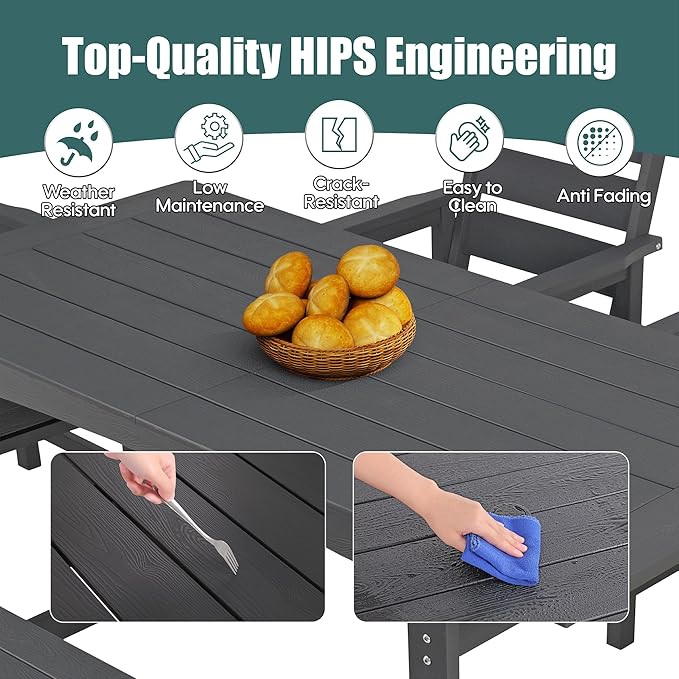 6 Piece Patio Dining Set,Patio Furniture Set for 6,Outdoor Table and Chairs with Umbrella Hole,All-Weather 67” Rectangular Dining Table with Non-Slip Mat for Garden,Poolside,Backyard,Black