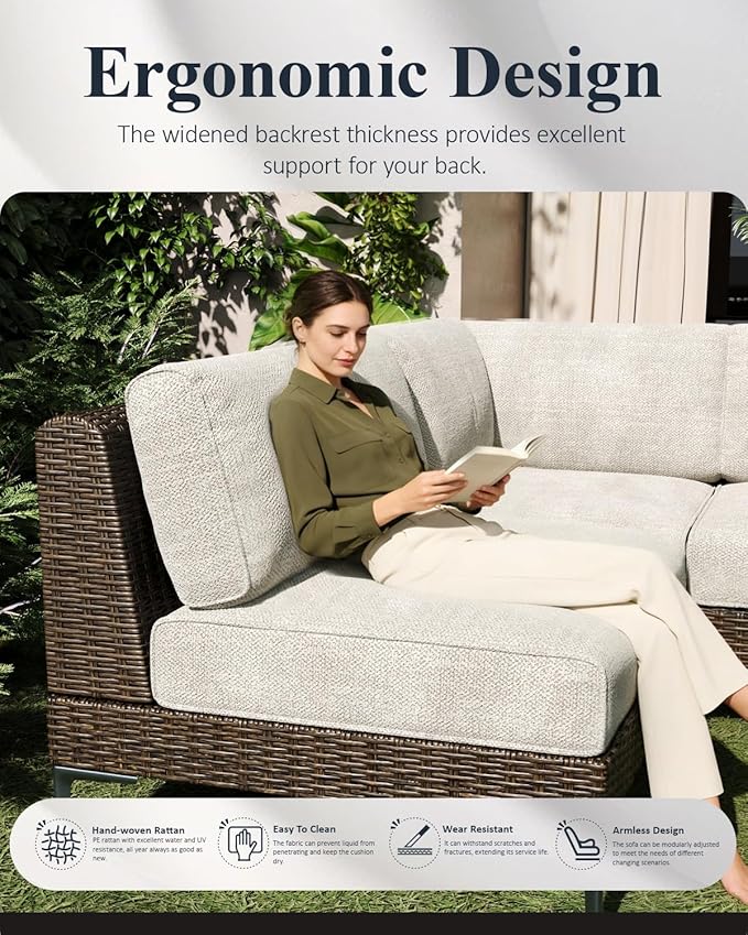 LayinSun 5-Piece Wicker Rattan Patio Furniture Set, Deep Seating Outdoor Modular Sectional Sofa Conversation Set with Thick Cushions for Lawn, Garden