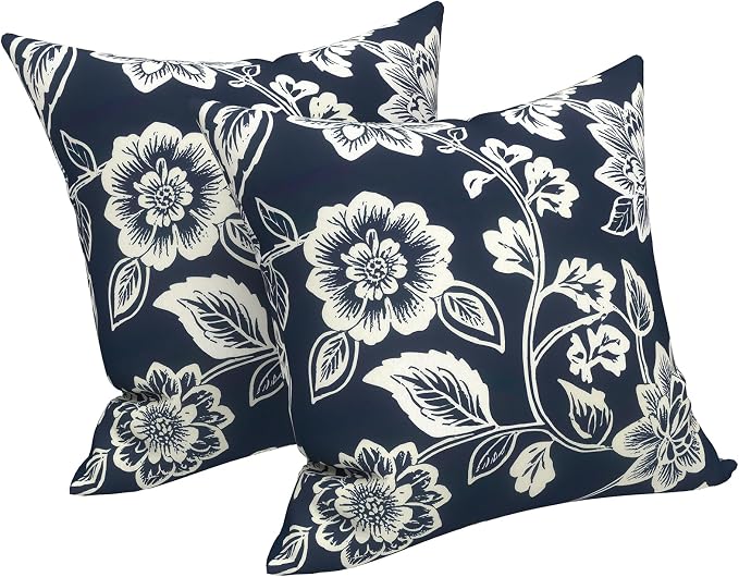 LVTXIII Outdoor Pillows 20x20 Inch, 2 Pack Large Decorative Square Throw Pillows with Inserts for Couch, Bed, Floor Seating, Patio Furniture, Elegant Vines Navy