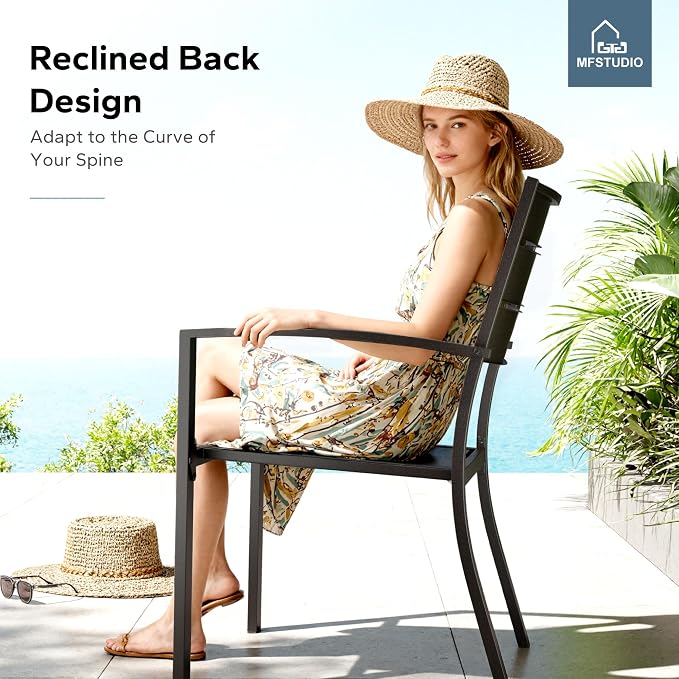 MFSTUDIO Outdoor Dining Set for 6, Metal Patio Table and Chairs Set, 7 Piece Wrought Iron Patio Furniture Dining Set for Deck Backyard Garden