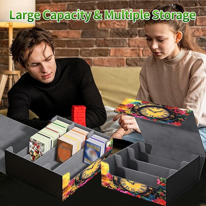 Large Card Deck Box for MTG, Fits 1200+ Sleeved Cards, PU Leather Storage Case with Strong Magnetic Closure, Multiple Colors for TCG CCG Baseball Card Collections, Sunflower Yellow Cow