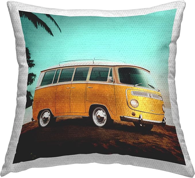Stupell Industries | Yellow Van on Tropical Beach, 18 x 18 | Outdoor Pillow, Made in USA - By Michael A.