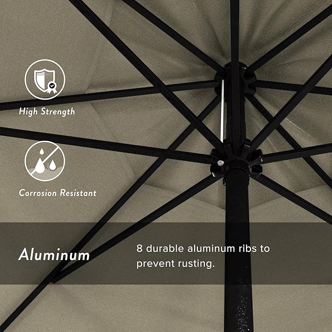 California Umbrella 7.5' Rd Aluminum Patio Umbrella, Crank Lift, Auto Tilt, Black Finish