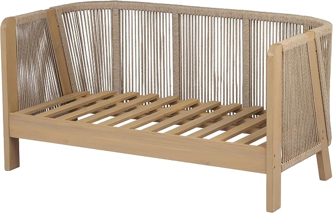 Christopher Knight Home Dalba Acacia Wood Outdoor Loveseat and Coffee Table Set, 3 Piece Patio Furniture Set with Removable Cushion, Solid Wood Outdoor Conversation Set, Light Teak+Beige