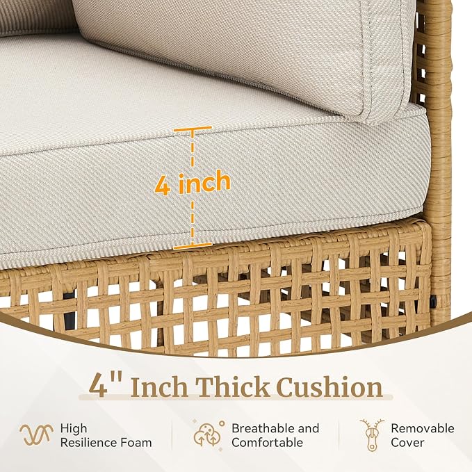 Belord Outdoor Sectional Furniture 5-Piece, All-Weather Wicker Patio Sets with Coffee Table, Modern Patio Furniture for Backyard, Deck