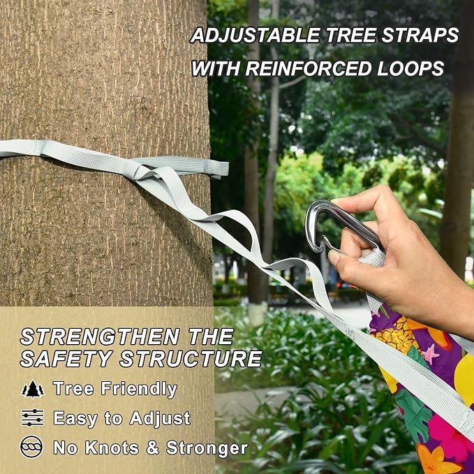 Camping Hammock Outdoor Hammocks for Outside Pineapple Hibiscus Flower Beach Trees Portable Lightweight with Pockets Tree Straps Indoor