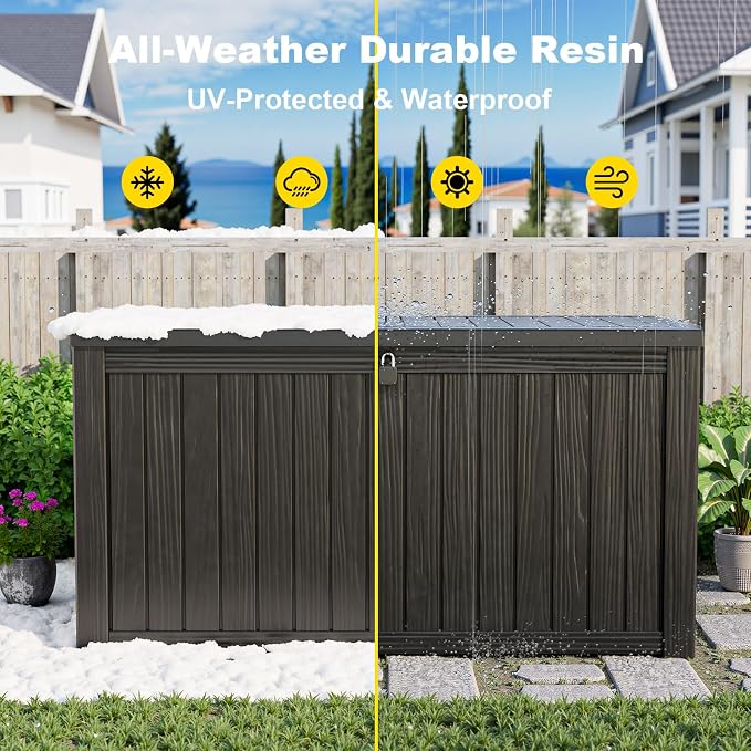 ROJIK 180 Gallon Deck Box Outdoor, Waterproof Outdoor Storage Boxes with Lids, Outside Resin Lockable Storage Box for Patio Cushions, Garden Tools(Black)
