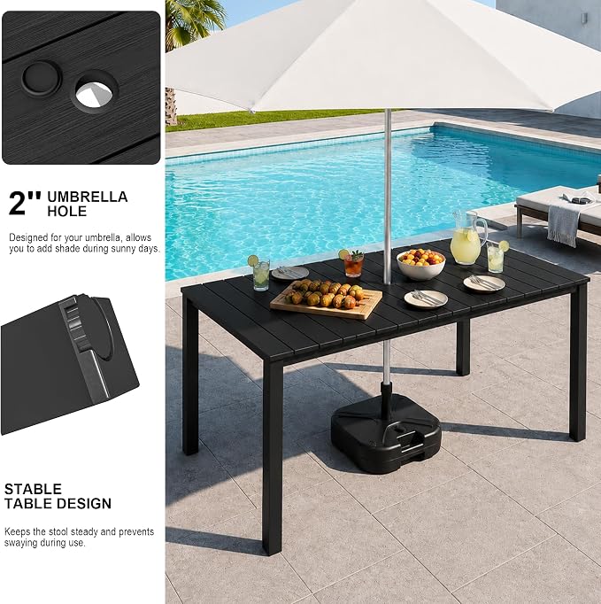 Domi HDPE Outdoor Dining Set, All-Weather 5 Piece Outdoor Dining Table Set with 2" Umbrella Hole, Outdoor Patio Dining Set for Garden, Poolside, Backyard, Deck, Black