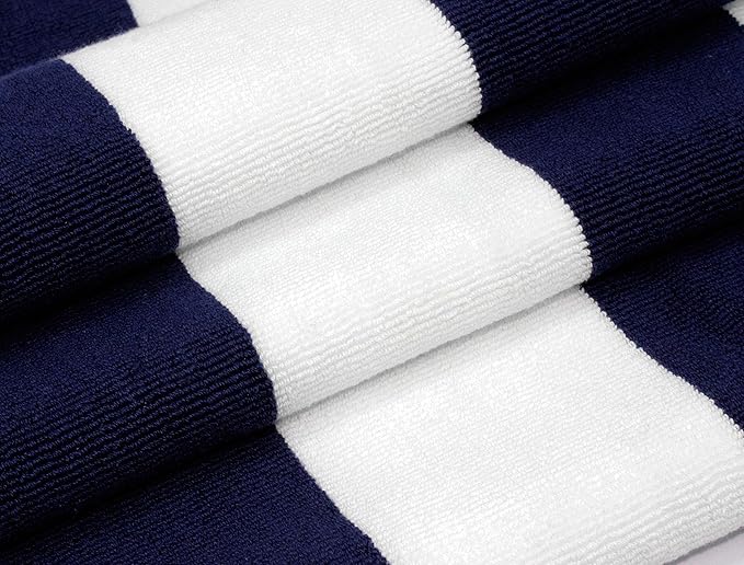 COTTON CRAFT Pool Lounge Chair Cover - 2 Pack - Chaise Beach Picnic Spa Towel - Cabana Stripe - Soft Premium Ringspun Terry Cotton - Oversized - 32 inch Wide x 82 inch Long with 7 inch Pocket – Navy