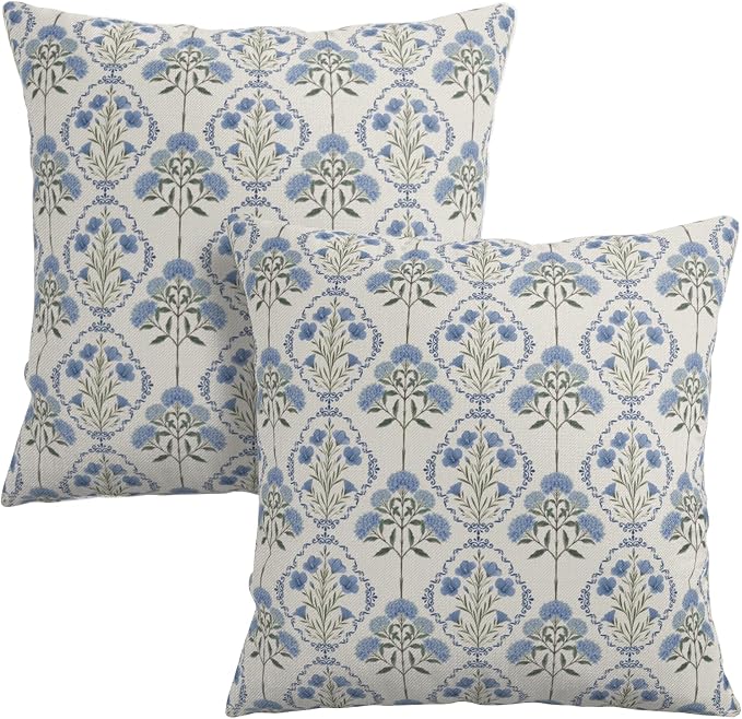 Floral Pillow Covers Spring Summer Farmhouse Throw Pillow Covers 16x16 Set of 2 Vintage Blue Green Boho Flower Pillow Cases Rustic Hydrangea Cushion Case for Home Couch Decor