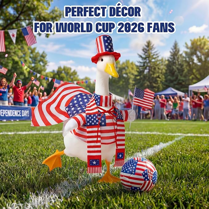 Mastom 4th of July Porch Goose Outfit for 23 Inch Goose Statue, Patriotic Red White Blue Goose Clothes with Flag for Outdoor Garden Patio Decor, USA 250th Anniversary Merchandise