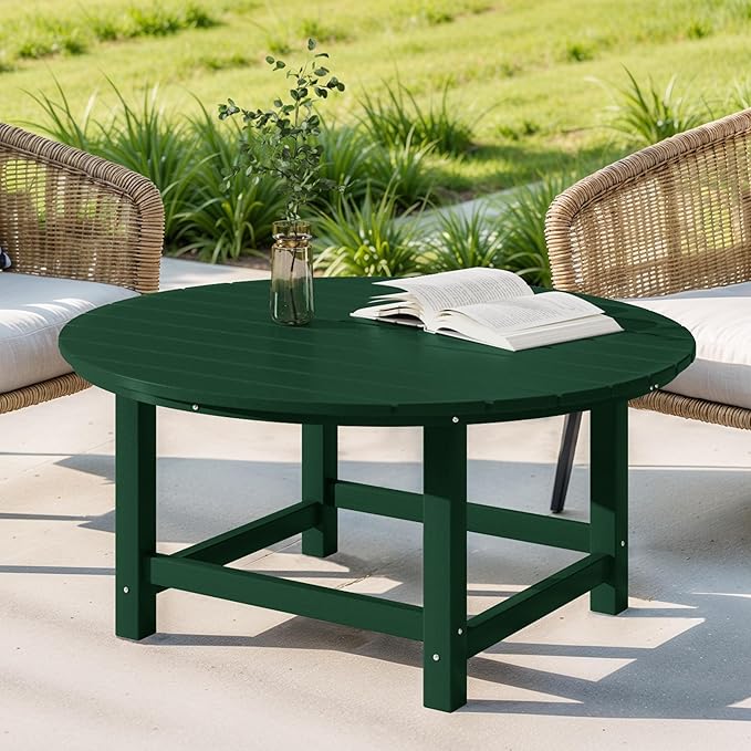 Costaelm Patio Conversation Set, Outdoor Chairs Set of 5 Balcony Firepit Furniture Outdoor Adirondack Round Table and Chair Backyard Furniture Set for Lawn Porch Pool Garden, Dark Green