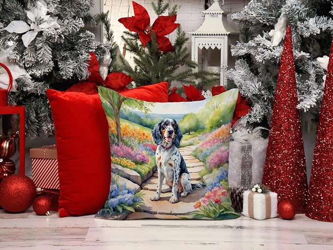 Caroline's Treasures English Setter Spring Path Throw Pillow Machine Washable, Indoor Outdoor Decorative Pillow for Couch, Bed or Patio, 14Hx14W