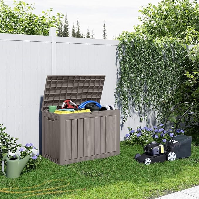 Deck Box Large Outdoor Storage for Patio Furniture,Outdoor Cushions,Garden Tools and Pool Supplies,Waterproof,Resin,Lockable (Grey, 47 Gallon)