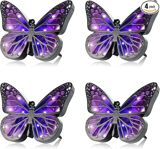 ground lights, equipped with 4 solar lights for outdoor waterproofing, butterfly solar landscape lighting, suitable for gardens, courtyards, terraces, corridors, lanes, and walkways (purple)
