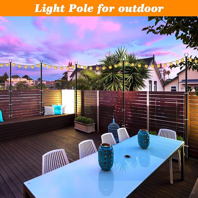 Mutovlin 10 Pack String Light Poles,10 Ft Light Poles for Outside String Lights,Outdoor Lights Pole with Fork,Metal Poles Stand for Patio Deck Backyard