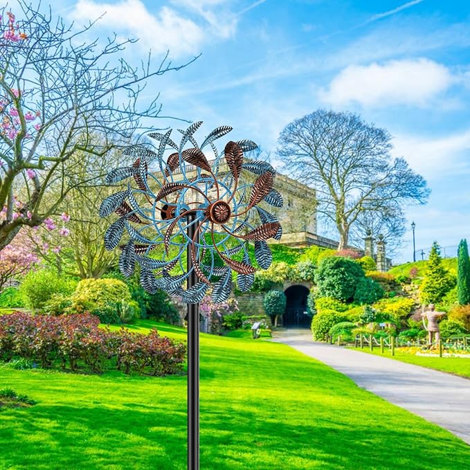 360° Wind Spinners Outdoor, Wind Sculptures Windmill with Metal Stake, 63.2" Kinetic Large Metal Yard Art Decor Spinners Pinwheels for Garden Outside Patio Lawn