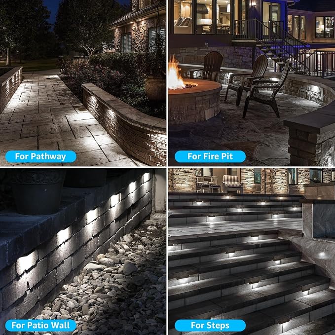 SUNVIE 7 Inch 5W LED Hardscape Lighting 5000K Daylight Retaining Wall Lights 12-24V AC/DC Waterproof Outdoor Landscape Lighting Low Voltage Step Lights with Connectors Hardscape Paver Light, 12 Pack