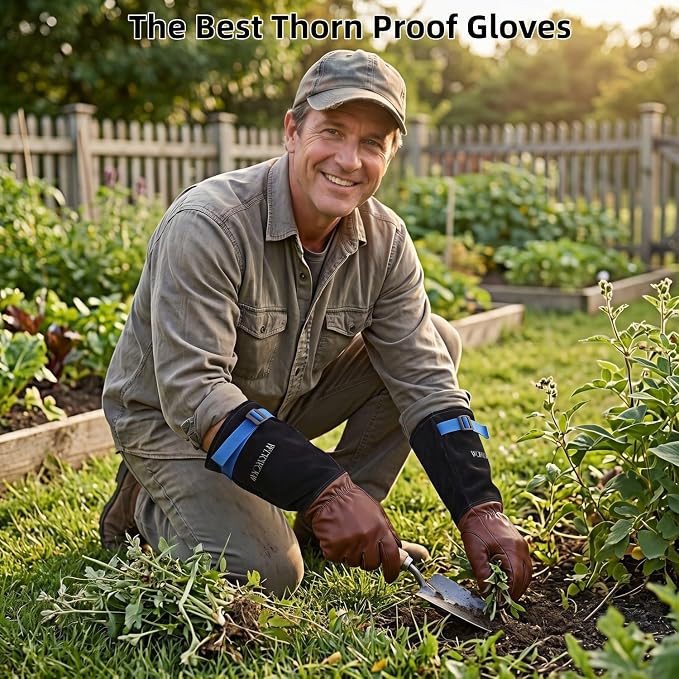 Cow Leather Gardening Gloves, Adjustable&Thorn Proof,Cactus Handling,Rose Pruning,Gardening Gifts For Women/Men