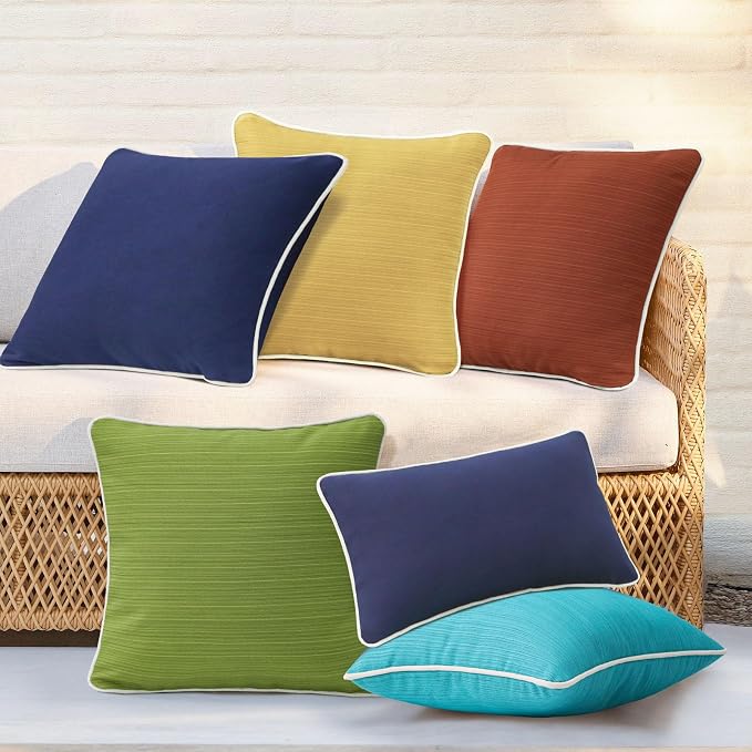 Unimatta Decorative Outdoor Water Repellent Throw Pillows with Inserts, Set of 4, 18" x18" Pillows for Patio, Backyard, Bed, Couch, and Patio Furniture, Yellow Brown