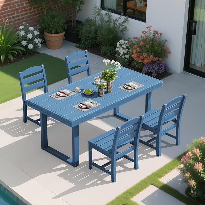 SERWALL HDPE Outdoor Dining Set for 4, 67'' Patio Table and Chairs Set | with Armless Seat