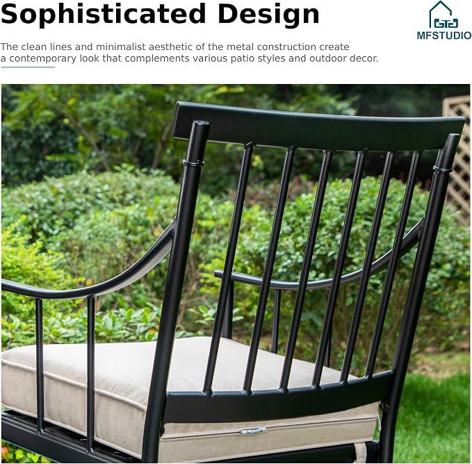 MFSTUDIO 9 PCS, Patio Dining Set, 60"x60", Square Metal Table | 8 Cushions Metal Armchairs, 1.57" Umbrella Hole, Steel, Weather resistant, Removable cushions