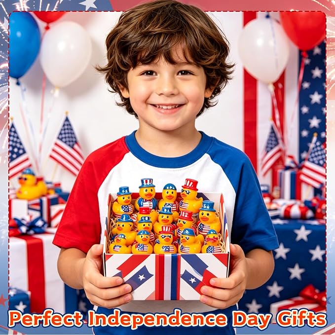 120 Pcs Patriotic Mini Resin Ducks 6 Style Bulk Tiny Duck Figurines 250th Anniversary Independence Day Decorations 4th of July Patriotic Ducks for Party Favors DIY Crafts and Desk Decor