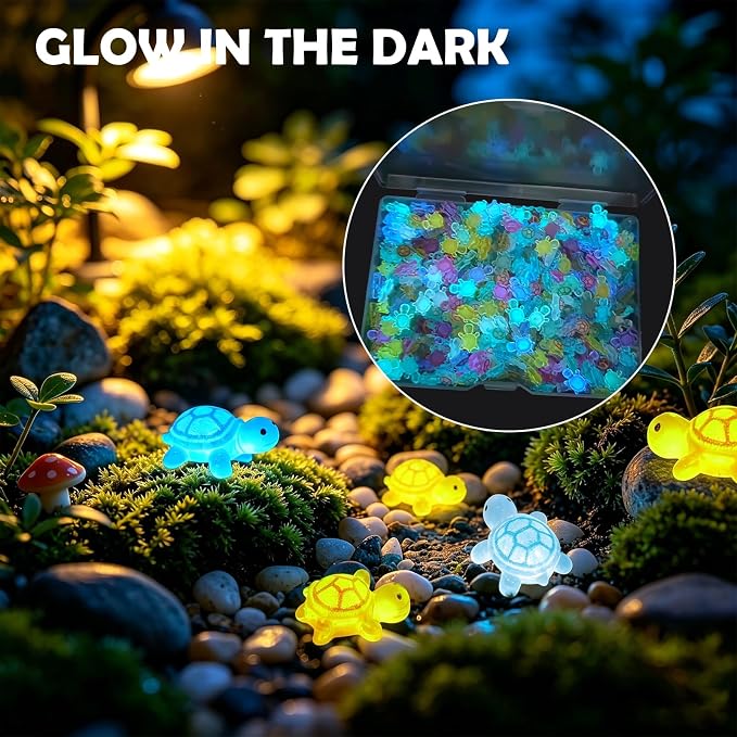 Mini Resin Turtles, Glow in The Dark Tiny Turtle Figurines, Miniature Landscape Ornaments for DIY Fairy Garden, Dollhouse, Aquarium, Fish Tank, Plant Pot Decor, Party Craft Supplies (400)